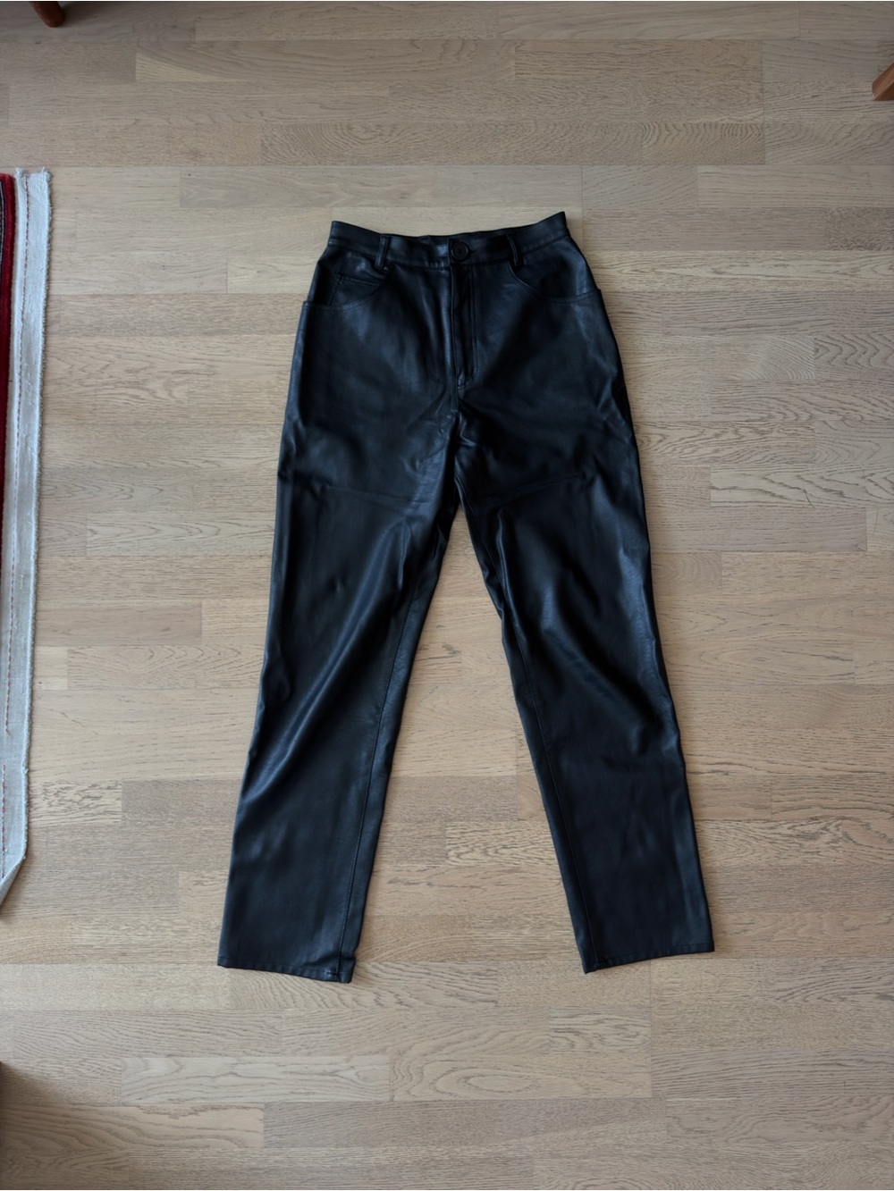 Black Straight-Leg Faux Leather Pants - Women